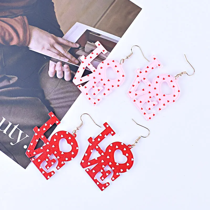 Wholesale Valentine's Day Heart Letter Love Heart Shape Red Pink Earrings