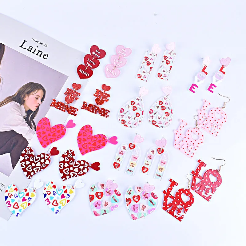 Wholesale Valentine's Day Heart Letter Love Heart Shape Red Pink Earrings