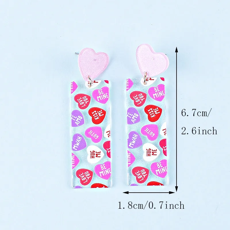 Wholesale Valentine's Day Heart Letters Rectangular Heart Earrings