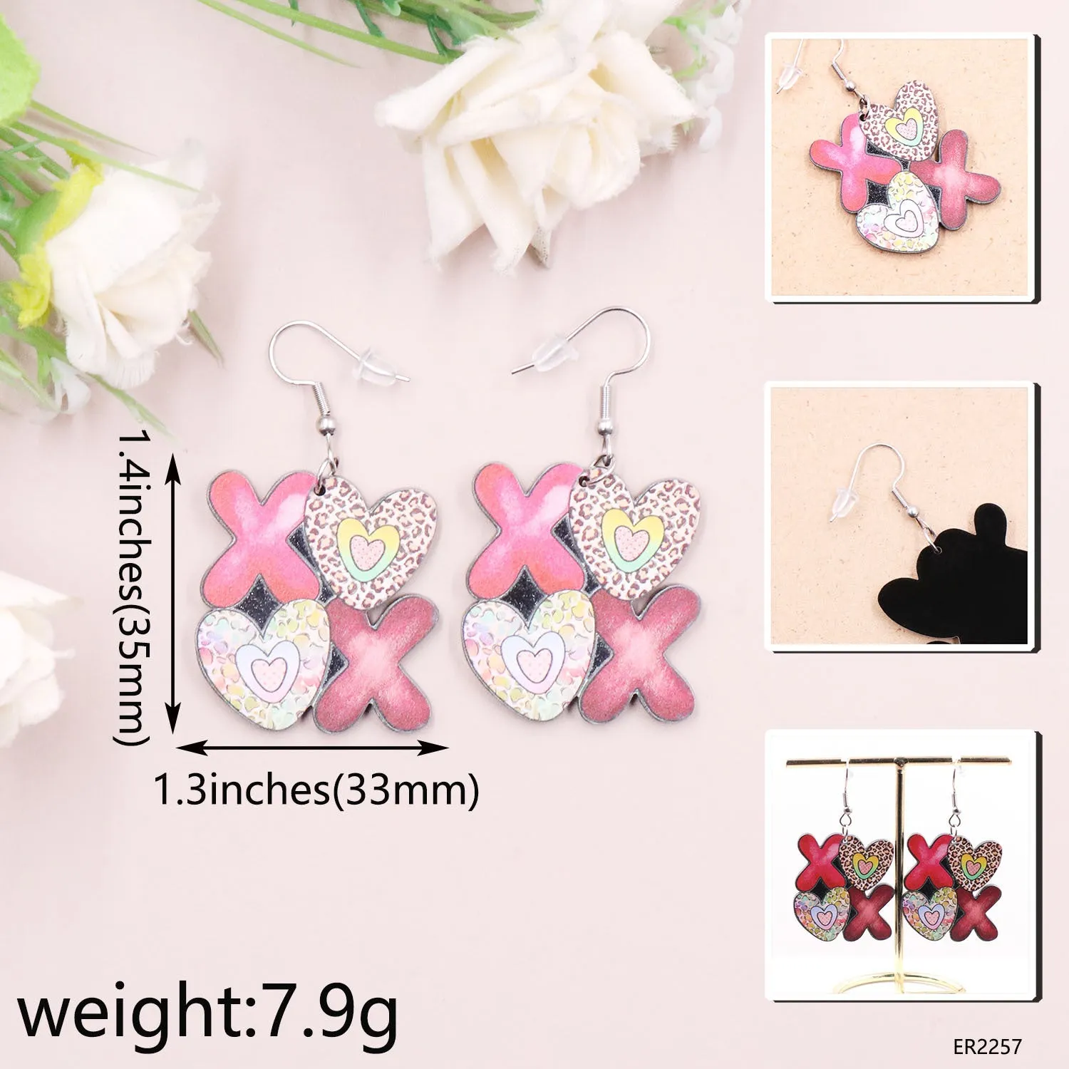 Wholesale Valentine's Day Heart Letters XOXO Acrylic Earrings