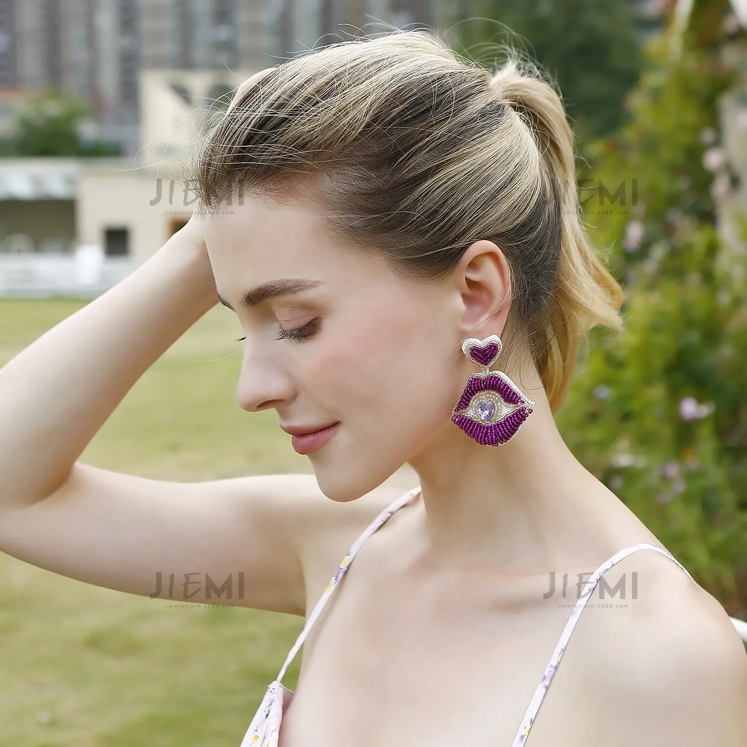 Wholesale Valentine's Day Kiss Lips Rice Beads Earrings
