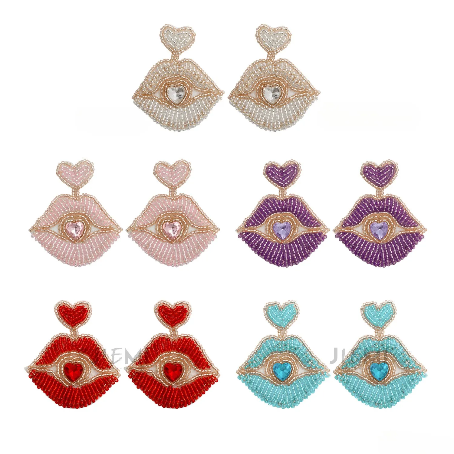 Wholesale Valentine's Day Kiss Lips Rice Beads Earrings