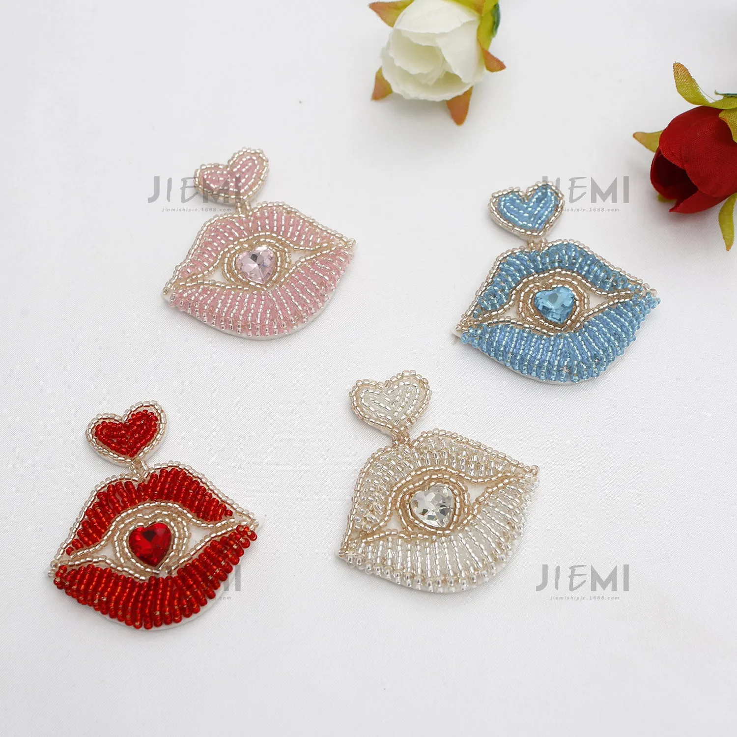 Wholesale Valentine's Day Kiss Lips Rice Beads Earrings