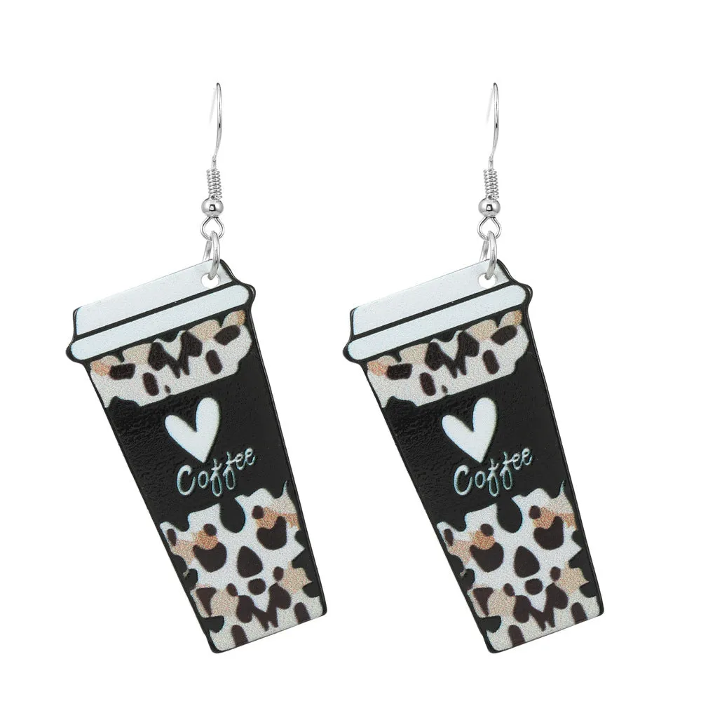 Wholesale Valentine's Day Leopard Pattern Love Acrylic Coffee Cup Earrings
