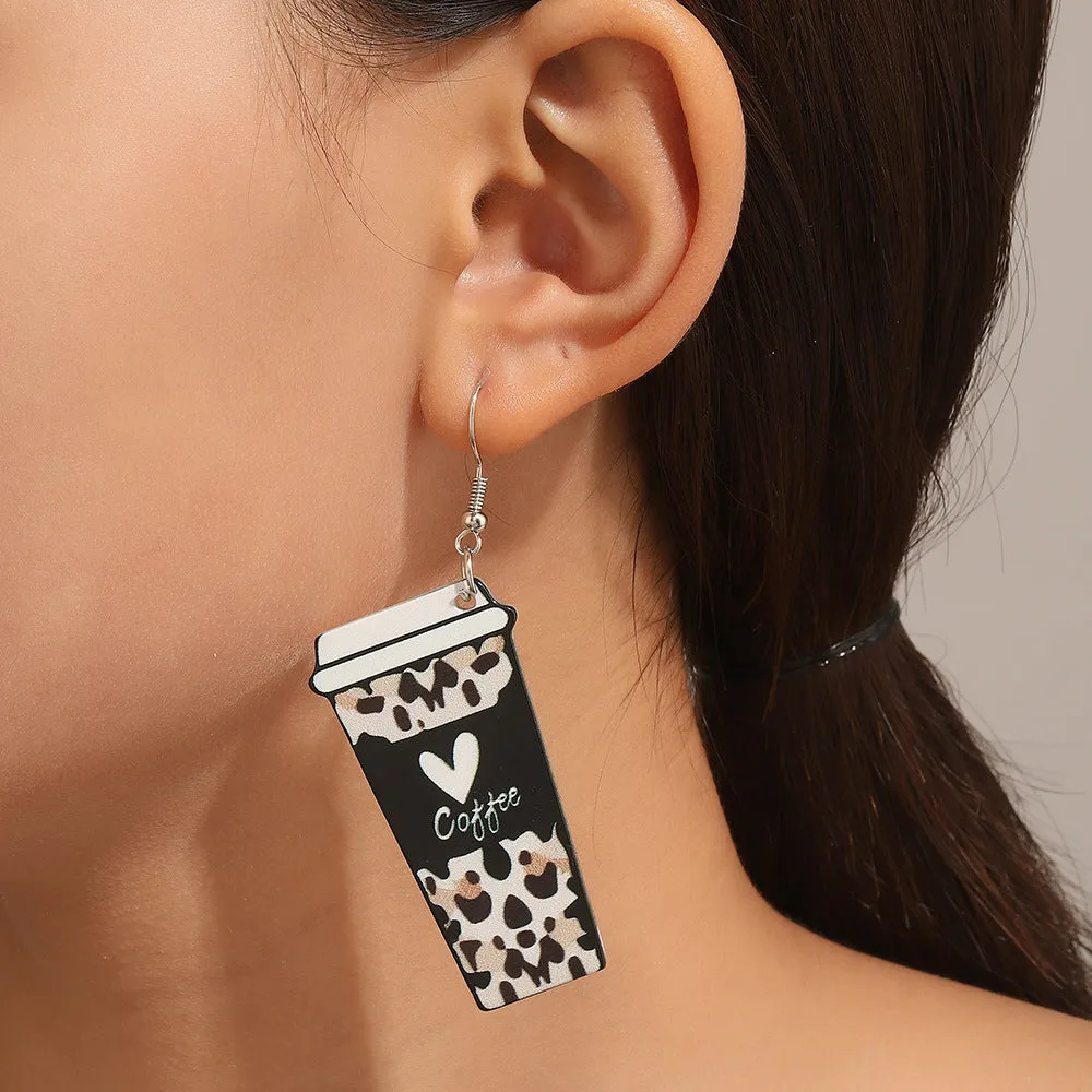 Wholesale Valentine's Day Leopard Pattern Love Acrylic Coffee Cup Earrings