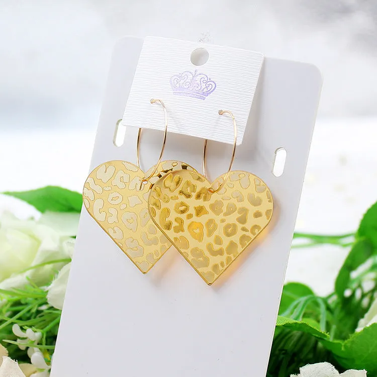 Wholesale Valentine's Day Leopard Print Carved Rose Gold Mirrored Heart-shaped Acrylic Earrings