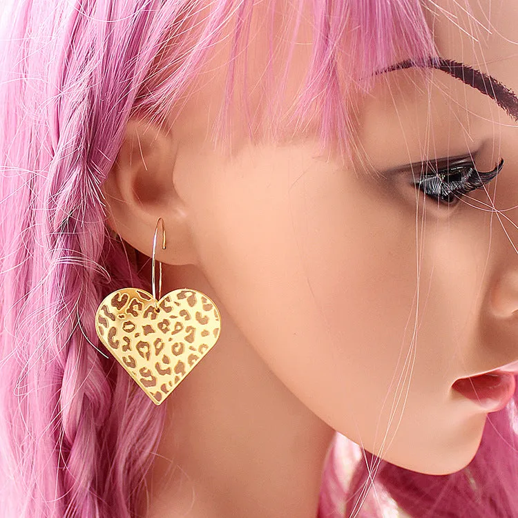 Wholesale Valentine's Day Leopard Print Carved Rose Gold Mirrored Heart-shaped Acrylic Earrings