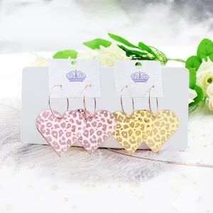 Wholesale Valentine's Day Leopard Print Carved Rose Gold Mirrored Heart-shaped Acrylic Earrings