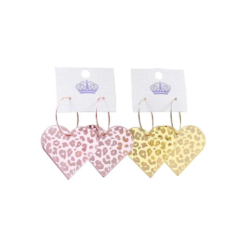 Wholesale Valentine's Day Leopard Print Carved Rose Gold Mirrored Heart-shaped Acrylic Earrings