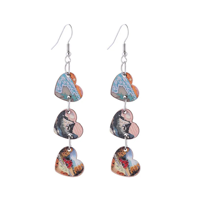 Wholesale Valentine's Day Love Boots Cat Cowboy Hat Wooden Earrings