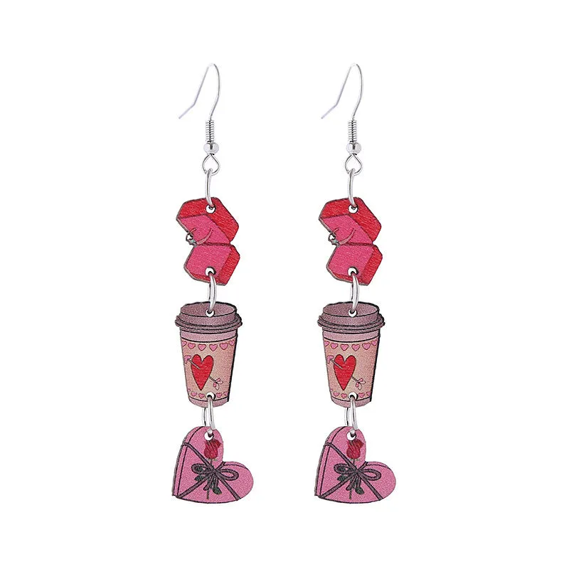 Wholesale Valentine's Day Love Boots Cat Cowboy Hat Wooden Earrings