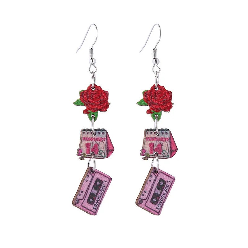 Wholesale Valentine's Day Love Boots Cat Cowboy Hat Wooden Earrings