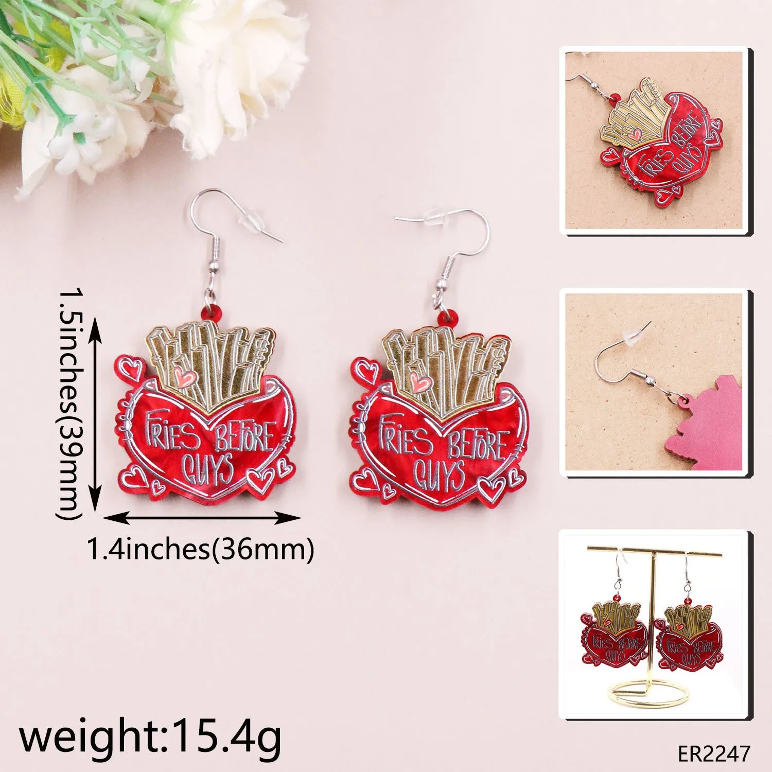 Wholesale Valentine's Day Love Chips Acrylic Earrings