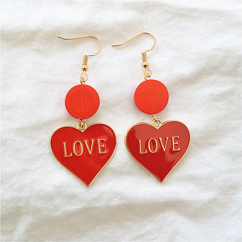 Wholesale Valentine's Day  Love Love Drop Oil Alloy Earrings