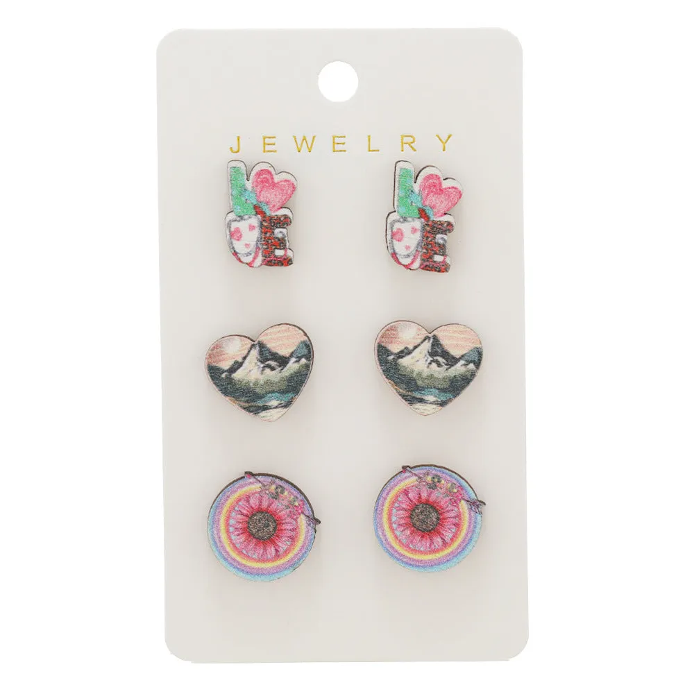 Wholesale Valentine's Day LOVE Love Set Wooden Earrings