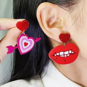 Wholesale Valentine's Day Love Red Lip Rose Flower Acrylic Earrings