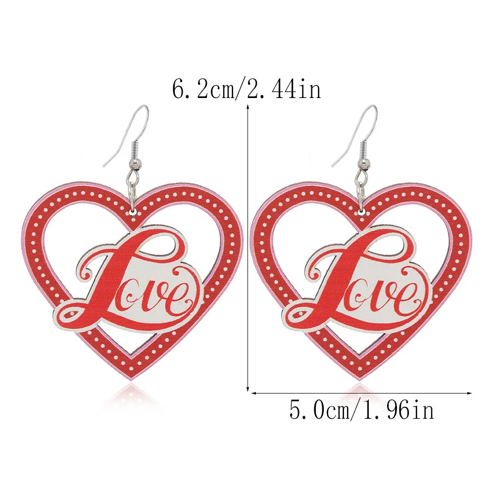 Wholesale Valentine's Day Love Truck Balloon Red Lip Wooden Earrings