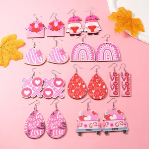 Wholesale Valentine's Day Love Truck Love Letter Printed Wooden Earrings