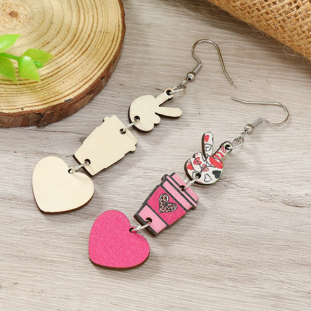 Wholesale Valentine's Day Love Water Cup YES Wooden Earrings