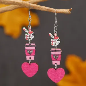 Wholesale Valentine's Day Love Water Cup YES Wooden Earrings