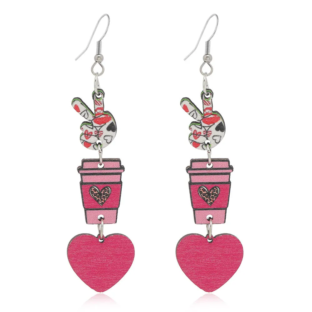 Wholesale Valentine's Day Love Water Cup YES Wooden Earrings