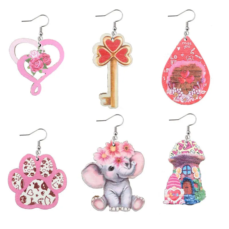 Wholesale Valentine's Day Love Wooden Earrings