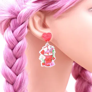 Wholesale Valentine's Day Milk Tea Cups, Roses, Love Acrylic Earrings
