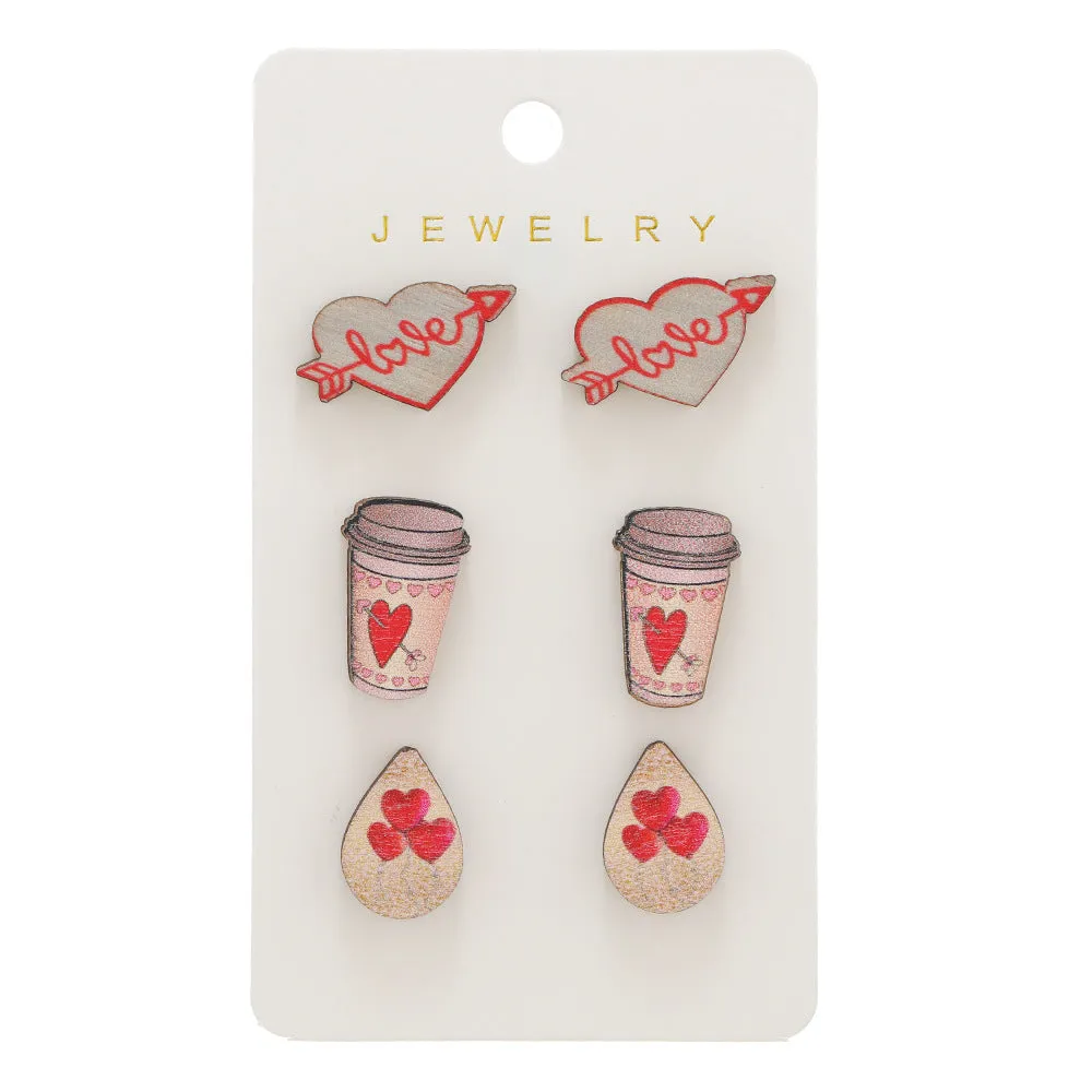 Wholesale Valentine's Day One Arrow Heart Piercing Printed Wooden Earrings