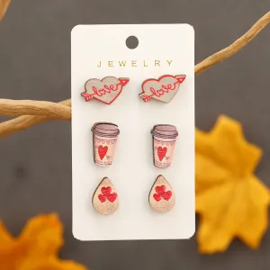 Wholesale Valentine's Day One Arrow Heart Piercing Printed Wooden Earrings