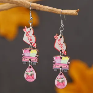 Wholesale Valentine's Day One Arrow Heart Piercing Truck Printed Wooden Earrings