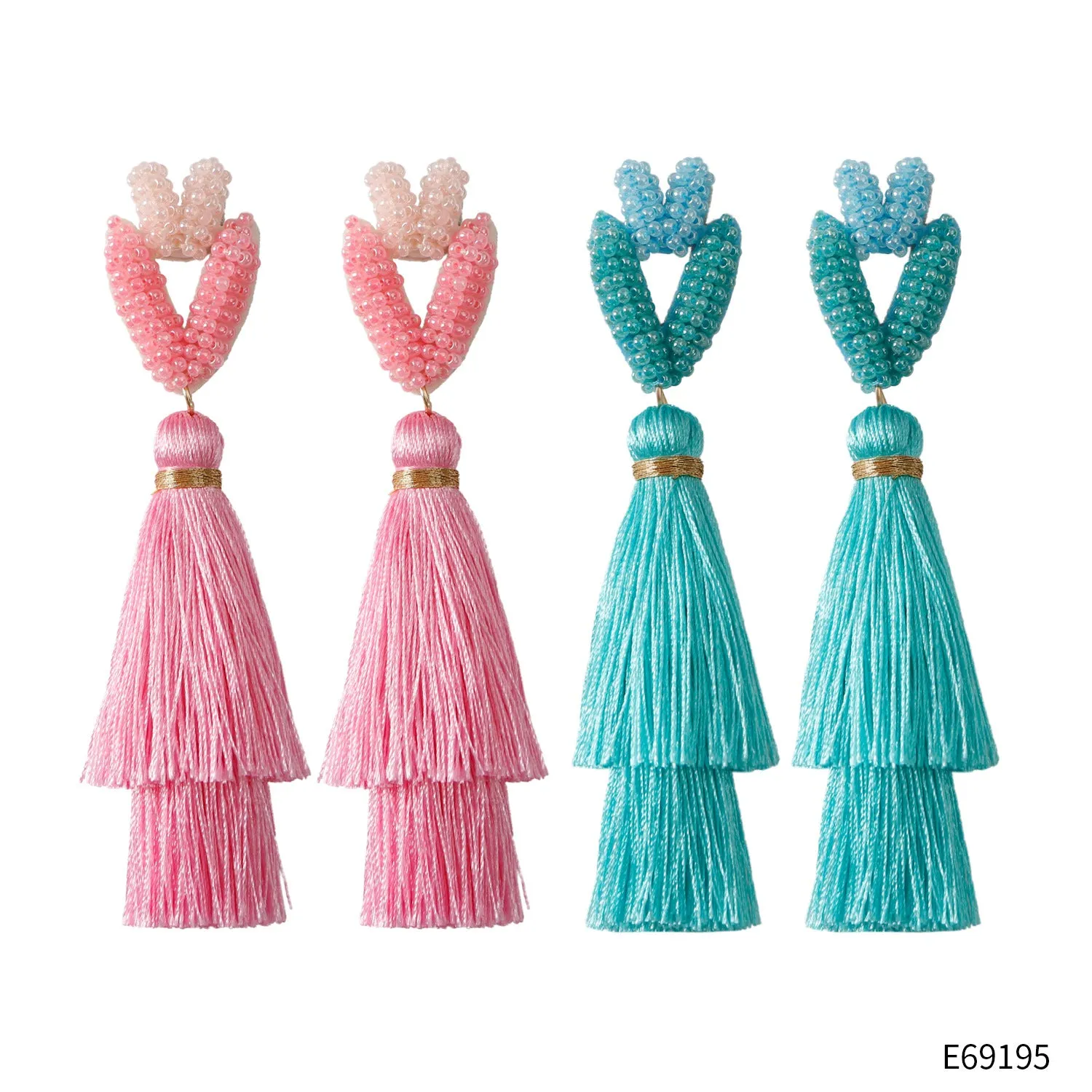 Wholesale Valentine's Day Peach Heart Rice Beads Tassel Earrings