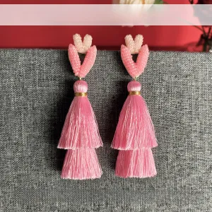 Wholesale Valentine's Day Peach Heart Rice Beads Tassel Earrings