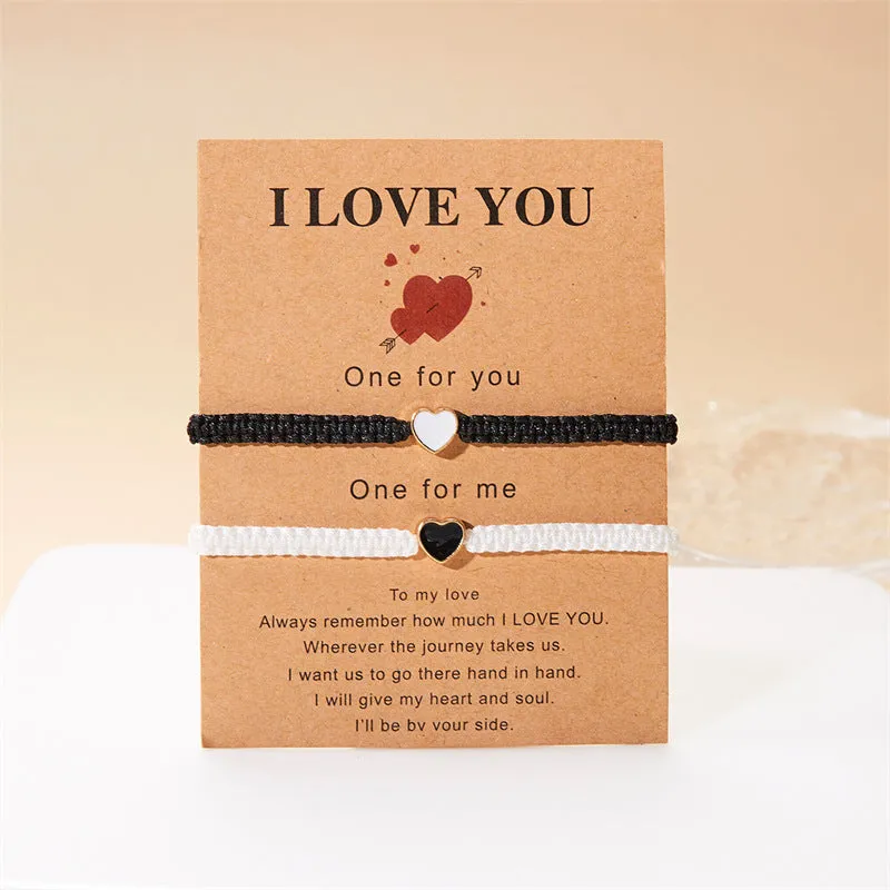 Wholesale Valentine's Day Peach Heart Woven Colored Rope Bracelet