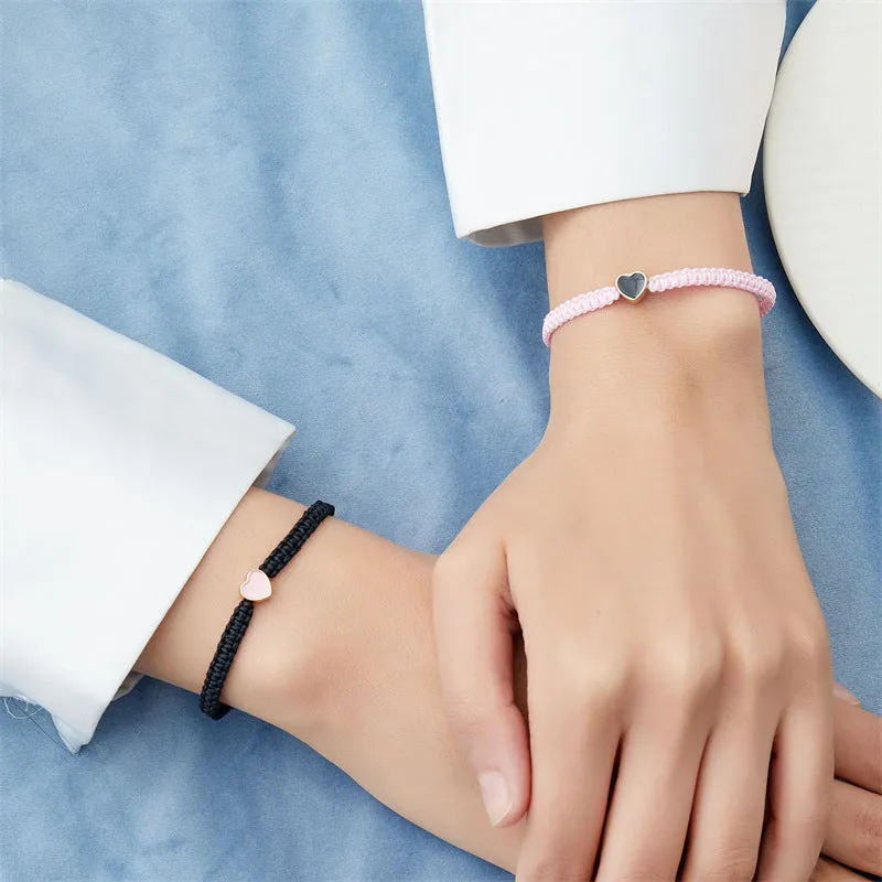 Wholesale Valentine's Day Peach Heart Woven Colored Rope Bracelet
