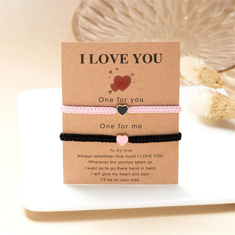 Wholesale Valentine's Day Peach Heart Woven Colored Rope Bracelet