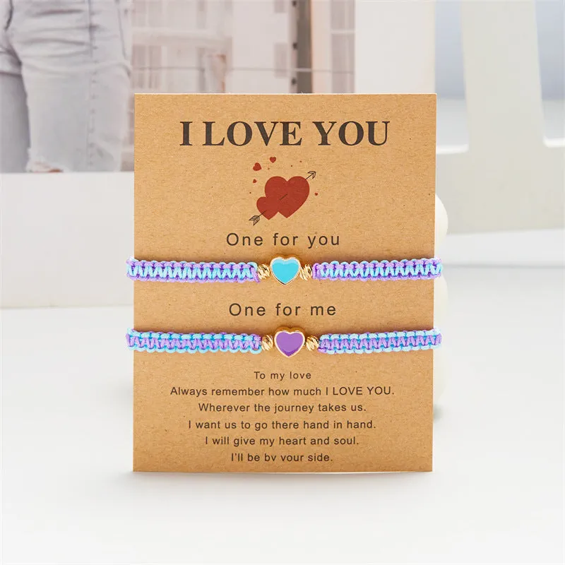 Wholesale Valentine's Day Peach Heart Woven Colored Rope Bracelet