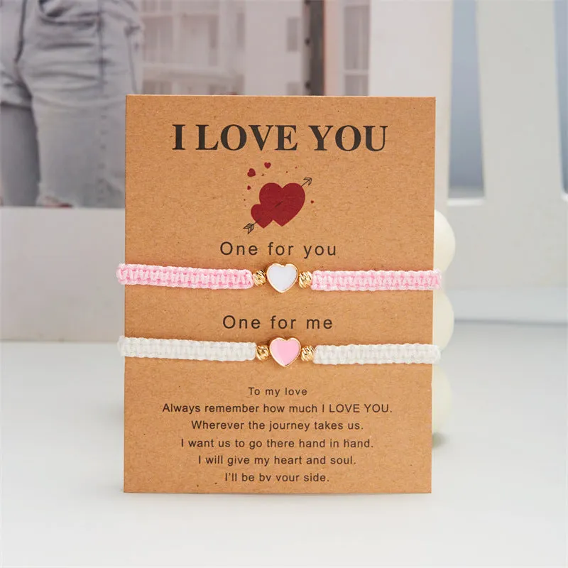 Wholesale Valentine's Day Peach Heart Woven Colored Rope Bracelet