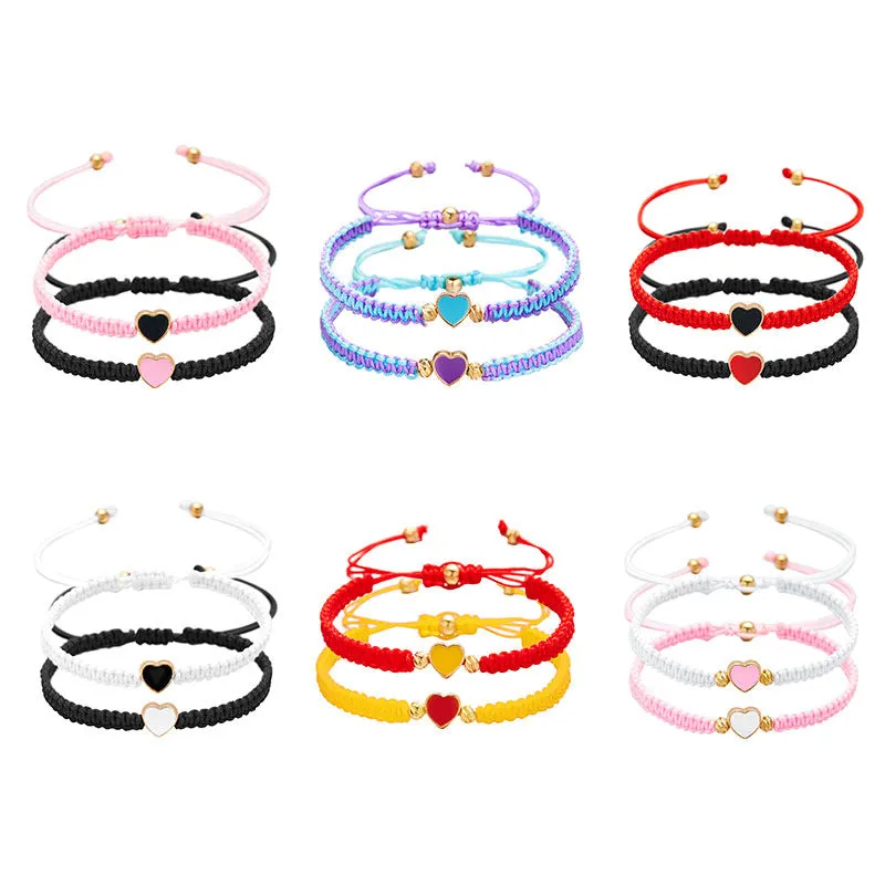 Wholesale Valentine's Day Peach Heart Woven Colored Rope Bracelet