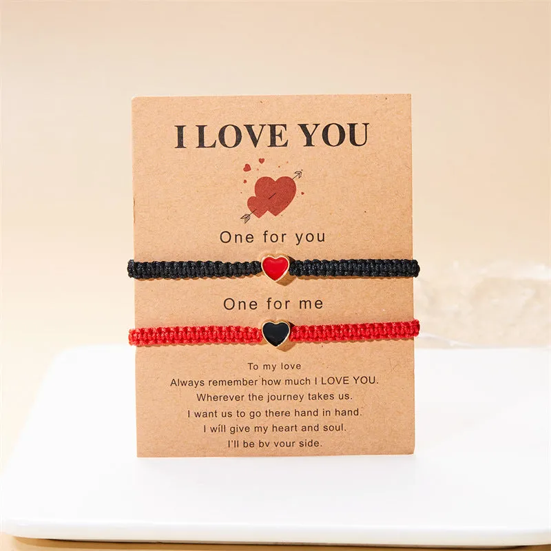 Wholesale Valentine's Day Peach Heart Woven Colored Rope Bracelet