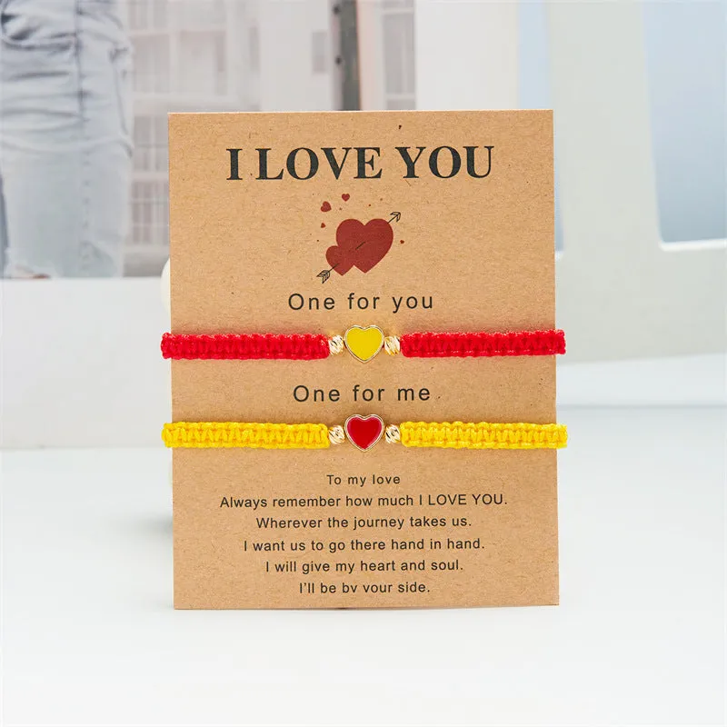 Wholesale Valentine's Day Peach Heart Woven Colored Rope Bracelet