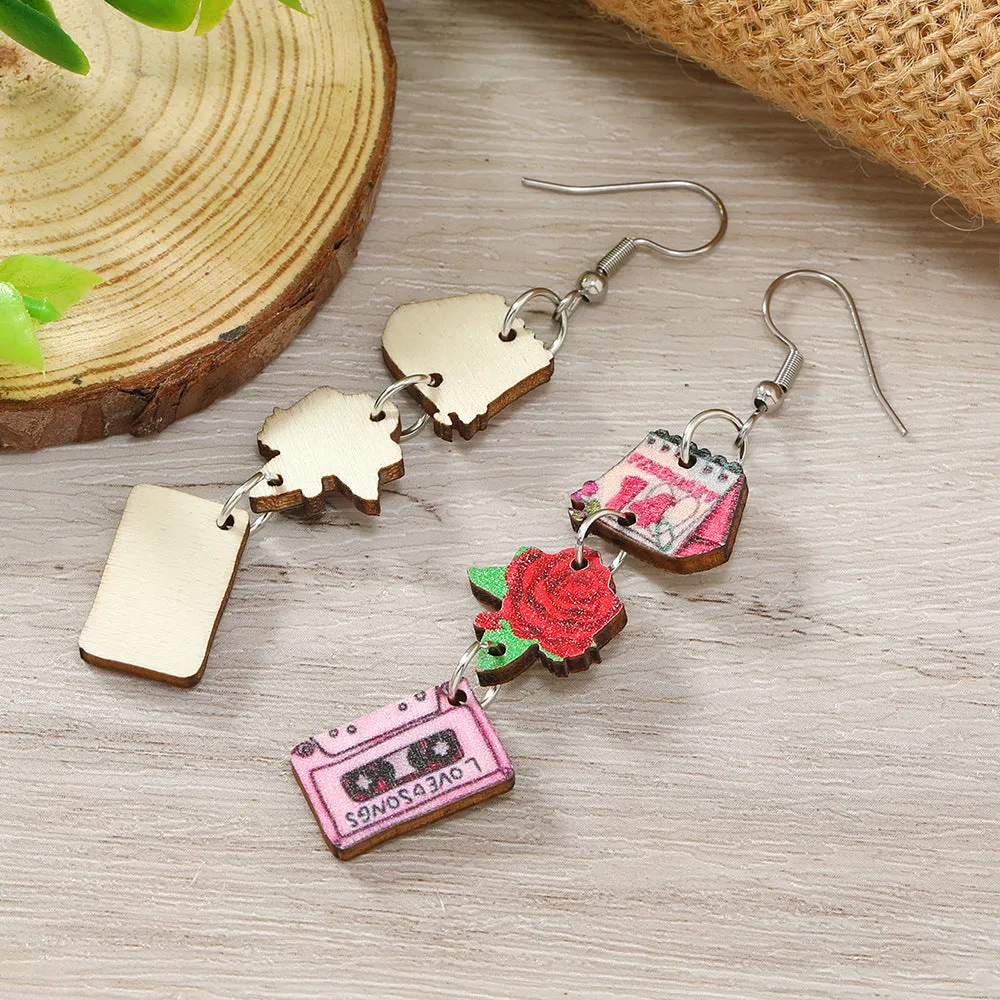 Wholesale Valentine's Day Personalized Printed Wooden Earrings