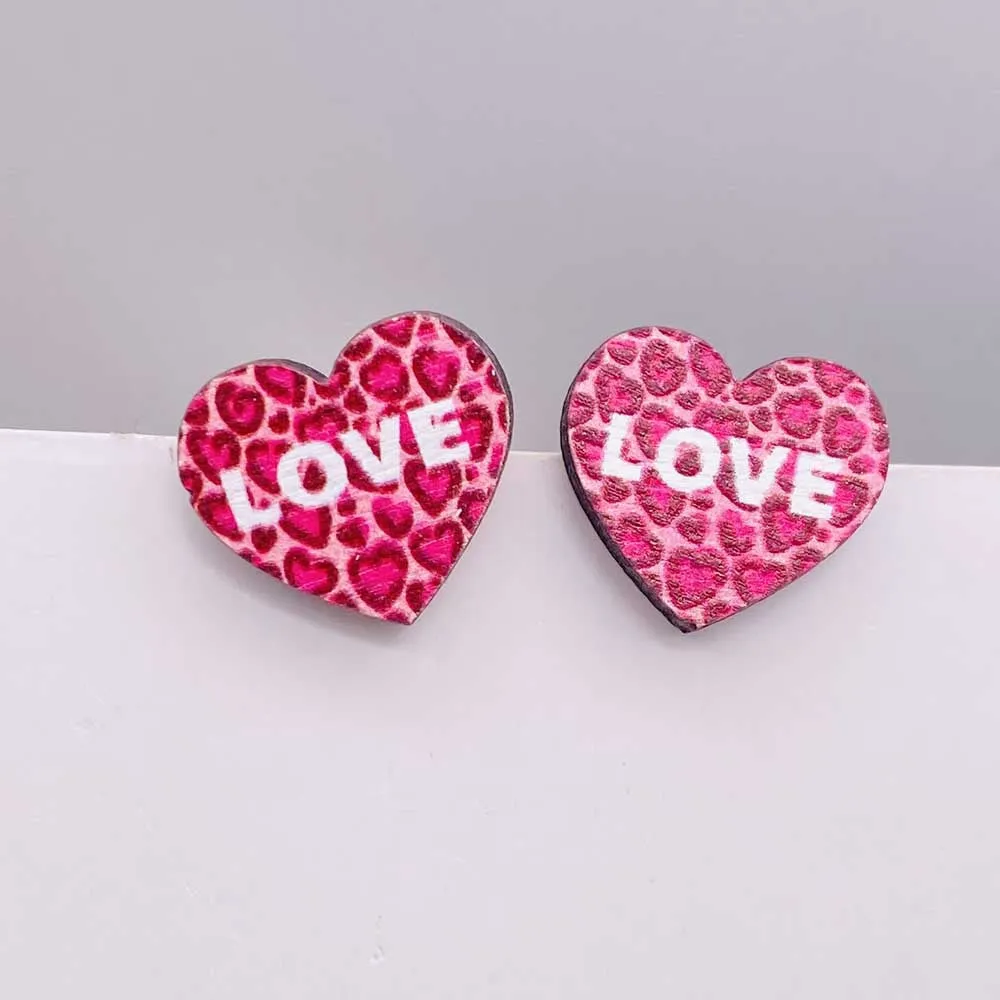 Wholesale Valentine's Day Pink Envelope Dwarf Rose Wooden Earrings