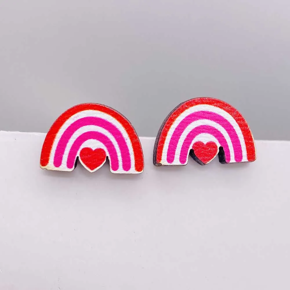 Wholesale Valentine's Day Pink Envelope Dwarf Rose Wooden Earrings