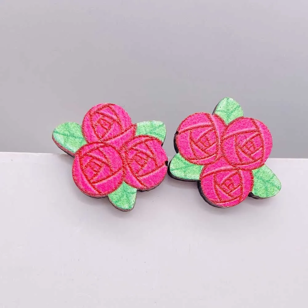 Wholesale Valentine's Day Pink Envelope Dwarf Rose Wooden Earrings