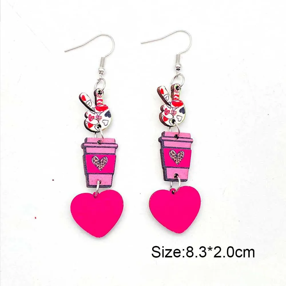 Wholesale Valentine's Day Pink Envelope Dwarf Rose Wooden Earrings