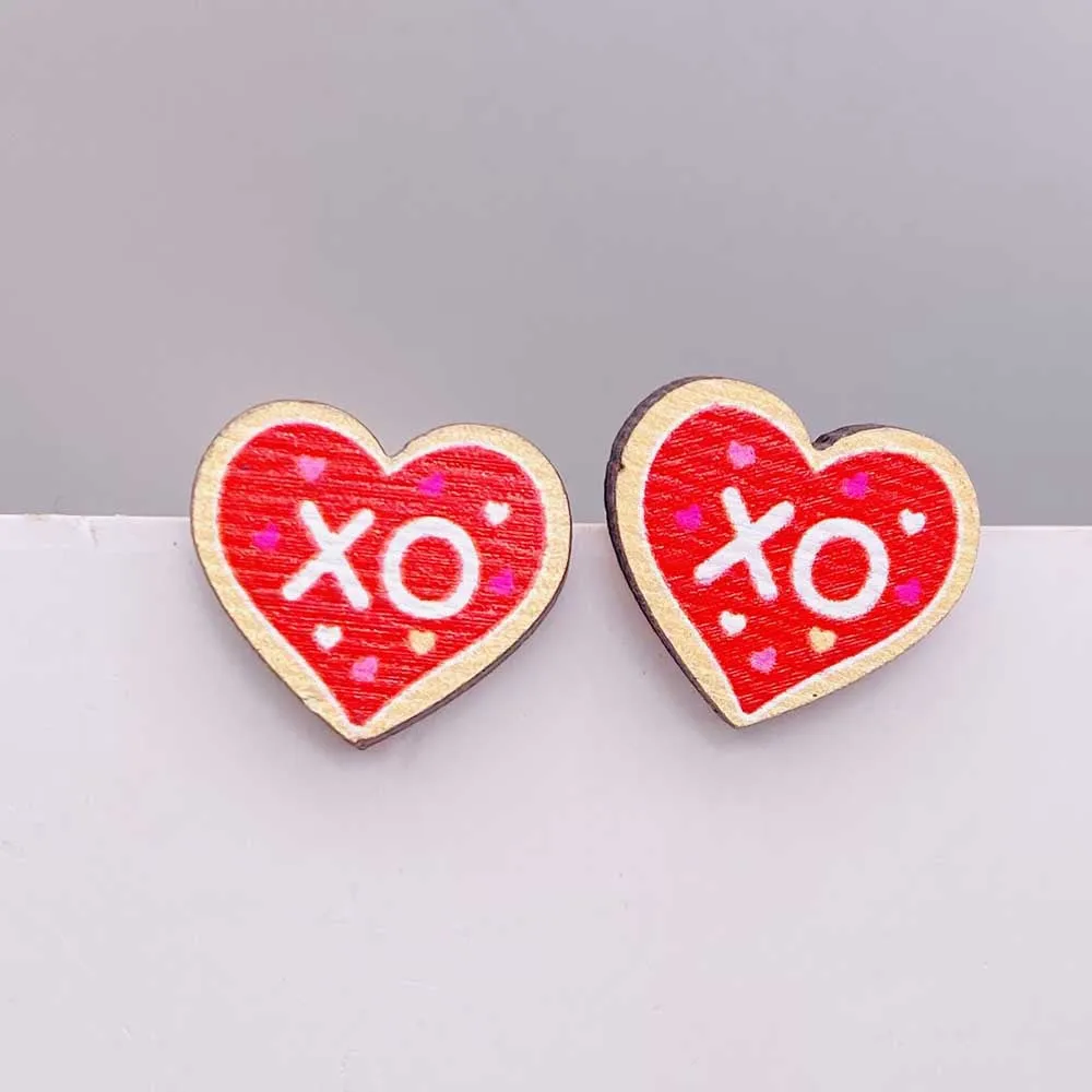 Wholesale Valentine's Day Pink Envelope Dwarf Rose Wooden Earrings