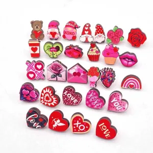 Wholesale Valentine's Day Pink Envelope Dwarf Rose Wooden Earrings