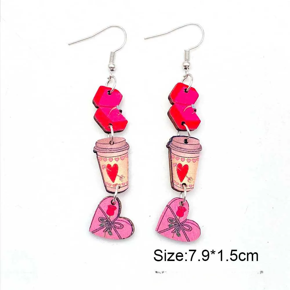 Wholesale Valentine's Day Pink Envelope Dwarf Rose Wooden Earrings