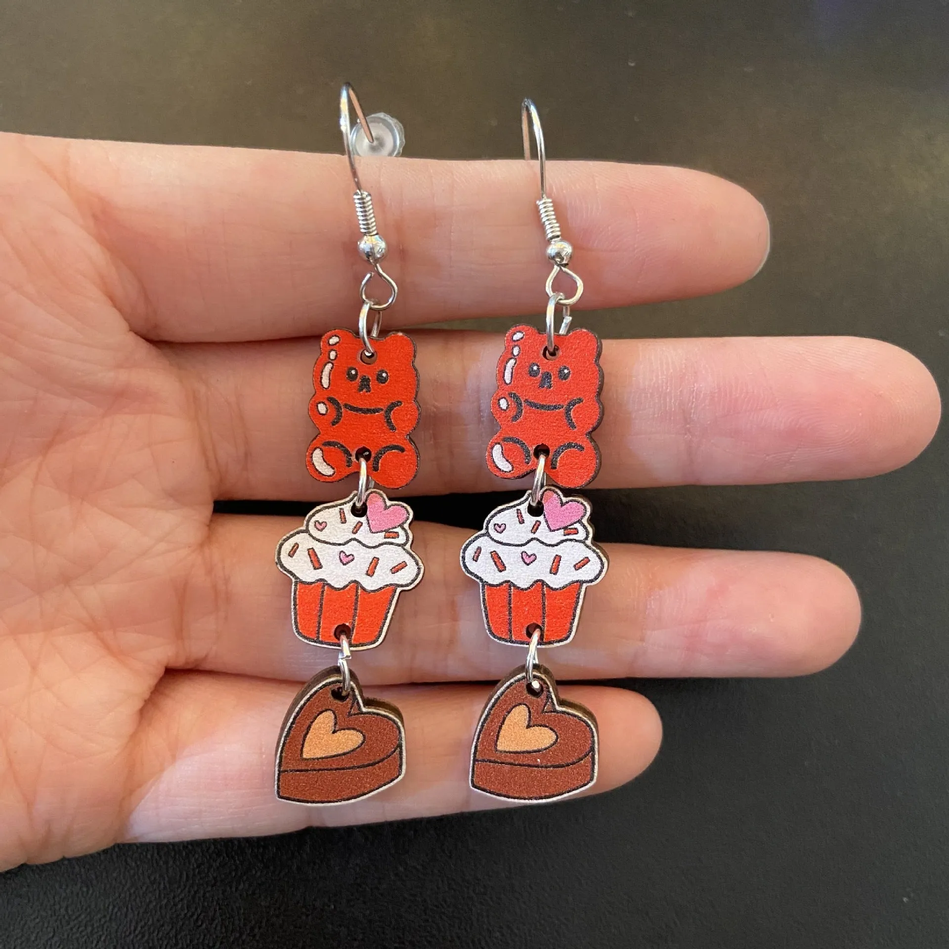 Wholesale Valentine's Day Pink Heart Coffee Cup Cupid Tape Earrings