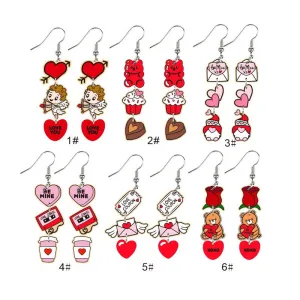 Wholesale Valentine's Day Pink Heart Coffee Cup Cupid Tape Earrings